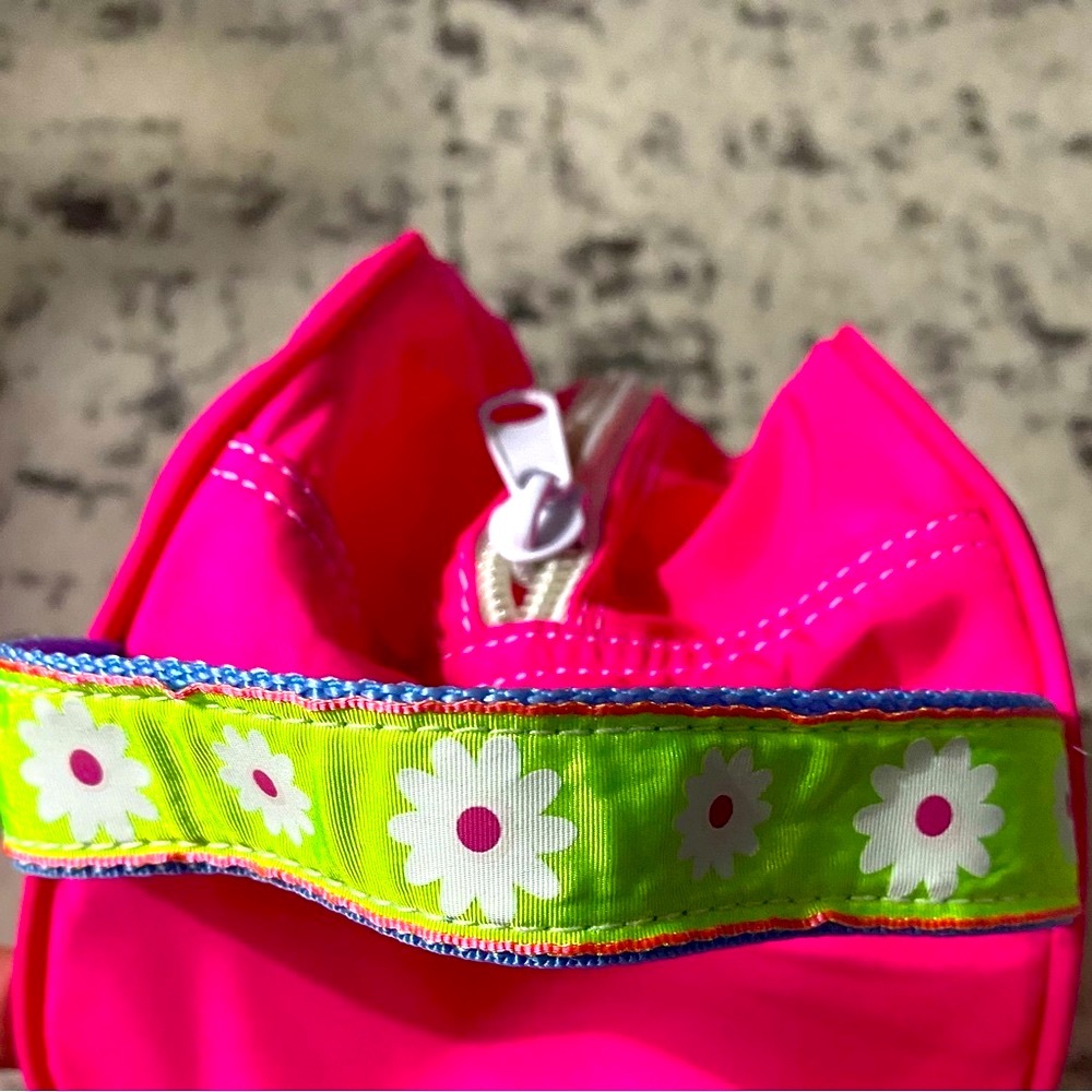 New Hot Pink Green Canvas Zip Emily Bag Makeup Toiletry Carry-all Case - Picture 3 of 5